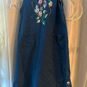 Ol’Paint Vintage Painted Floral Denim Dress with Pockets
